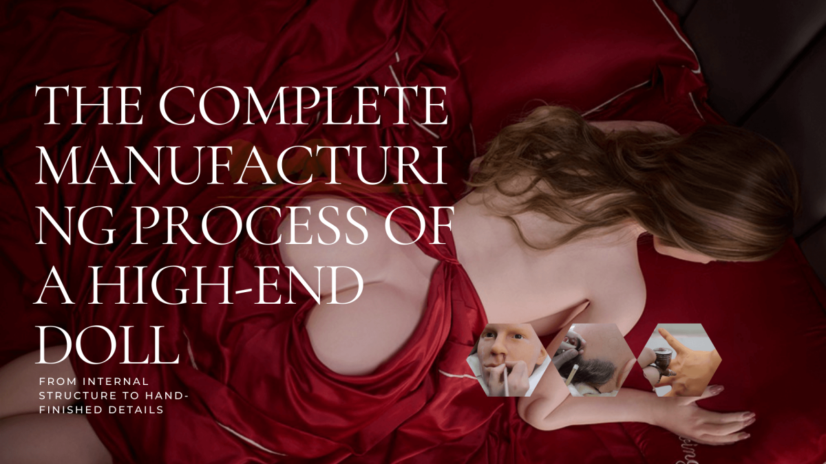 High-quality realistic doll featuring detailed facial features, long brown hair, and an elegant red satin dress, lying on a luxurious satin bed, emphasizing craftsmanship and lifelike realism.