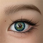 up of a realistic blue eye with detailed eyelashes