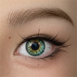 up of a realistic doll eye with detailed iris and eyelashes