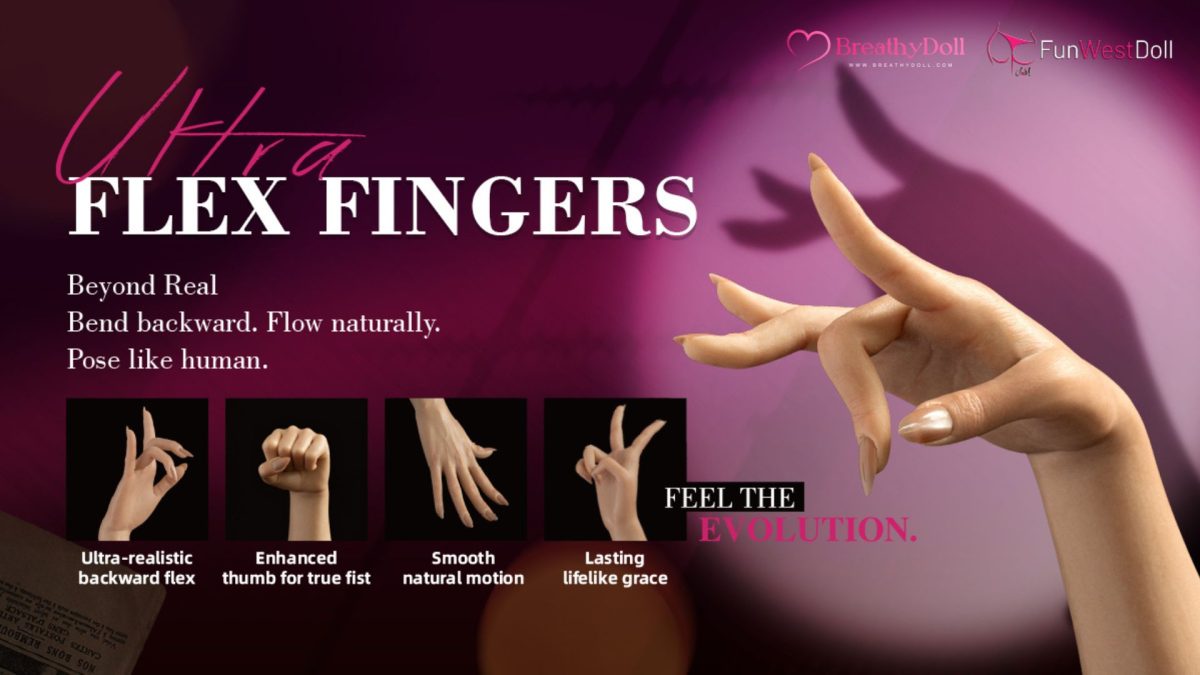 Close-up of a realistic doll hand showcasing articulated fingers with detailed hand skeleton design.
