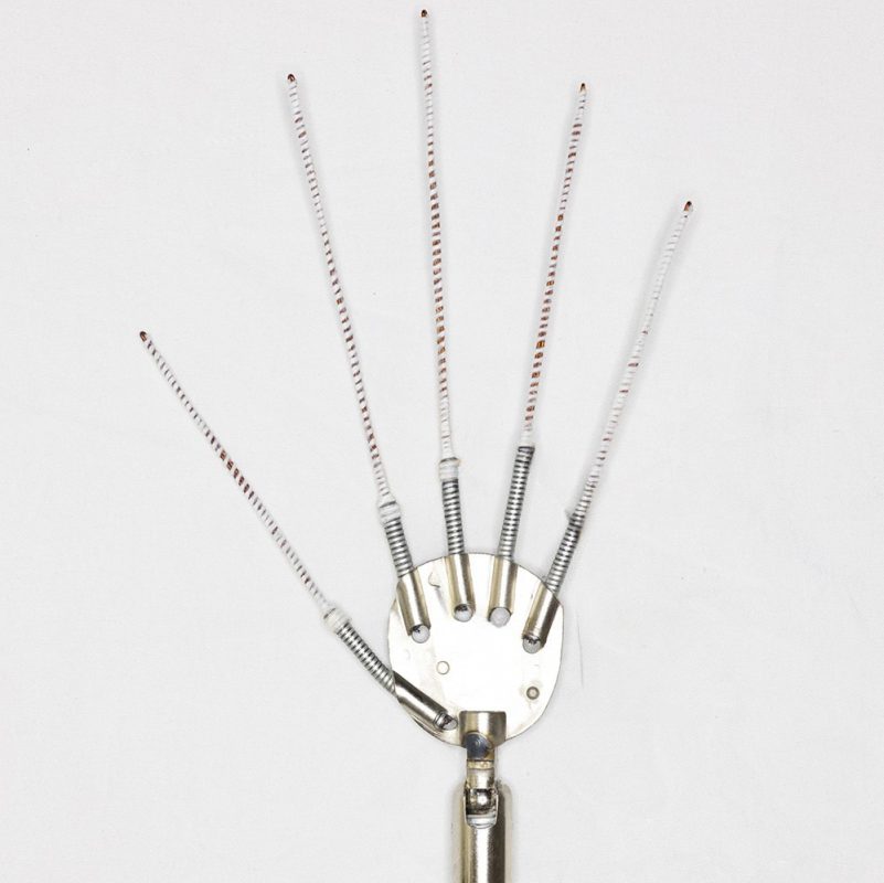 Close-up of a detailed articulated finger skeleton model showing individual joint structures and realistic hand bone design.