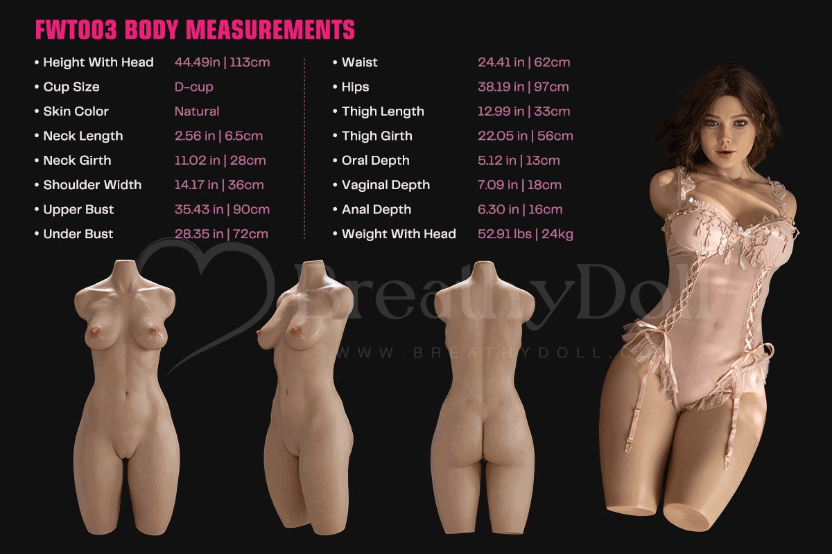 A detailed, realistic silicone torso doll with a natural skin tone, featuring lifelike body proportions and intricate details, perfect for high-quality companionship and display.