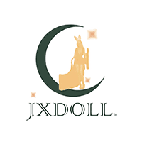 Logo of JXDOLL featuring a crescent moon, a sitting doll figure, and stars, with the brand name beneath.